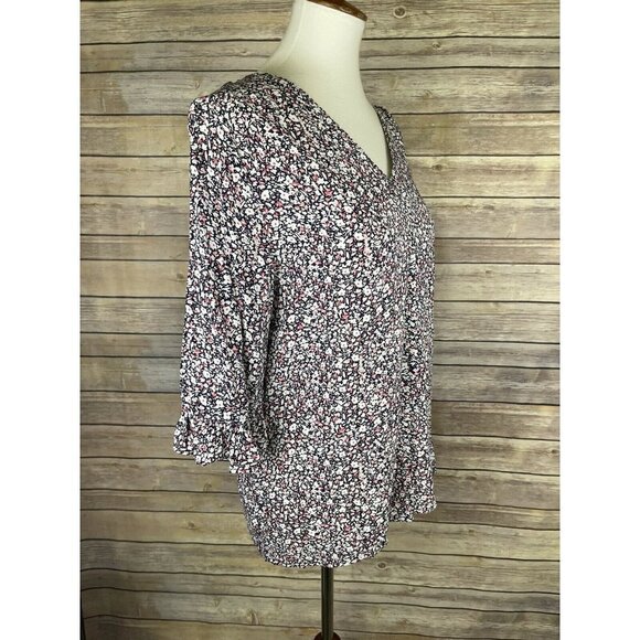 Rachel Roy Small Floral Blouse V Neck Ruffled Slv - Picture 7 of 10